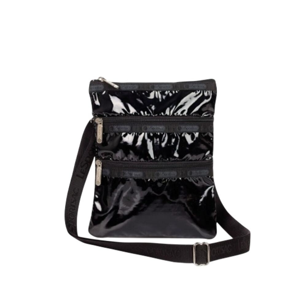 Lesportsac Black Patent Crossbody Bag with Branded Strap